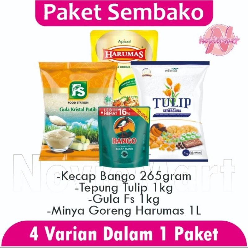 

[ Paket Sembako Hemat ] Gula Fs 1kg Minyak Goreng Harumas 1L Bango Kecap 210ml Dan Tepung Tulip Kemasan 1kg