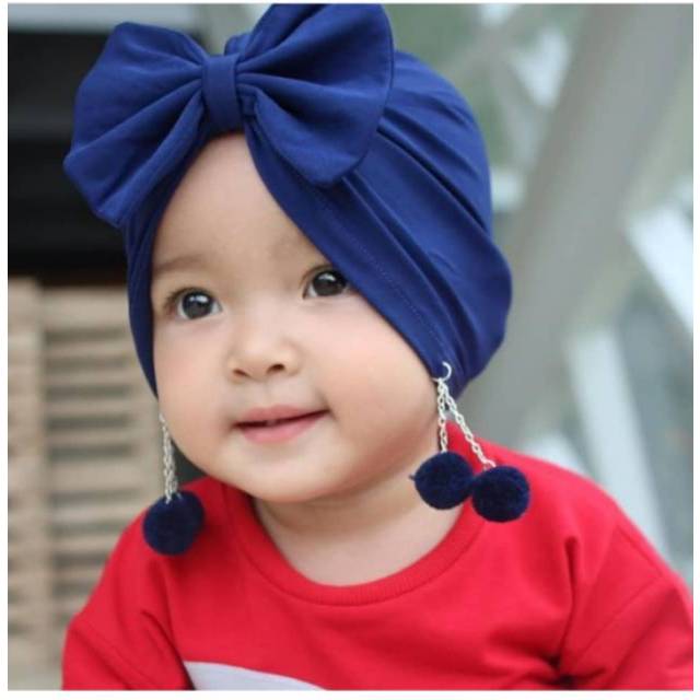 Turban Bayi Anting Double Pompom ciput baby newborn topi anak perempuan Bandana bayi  BANDO KELINCI 