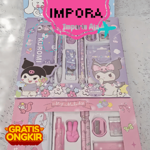 

Kotak Pensil Anak Set 7 in 1 Stationery Untuk Hadiah Anak Sekolah Sanrio / Alat Tulis Set Kotak Pensil Karakter Kuromi Murah Lucu