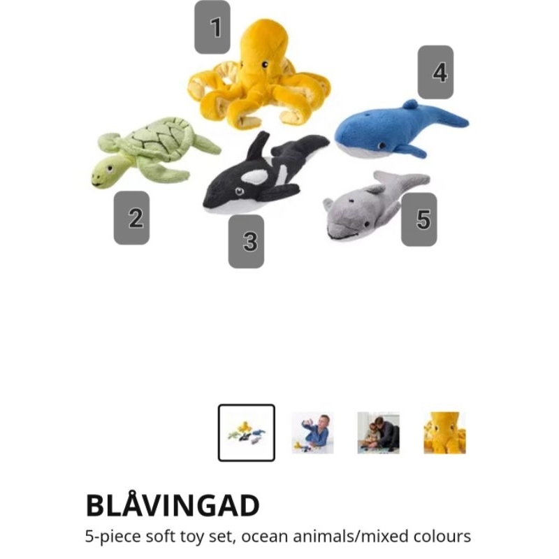 BLAVINGAD soft toy yet, ocean animals/ mixed colors IKEA