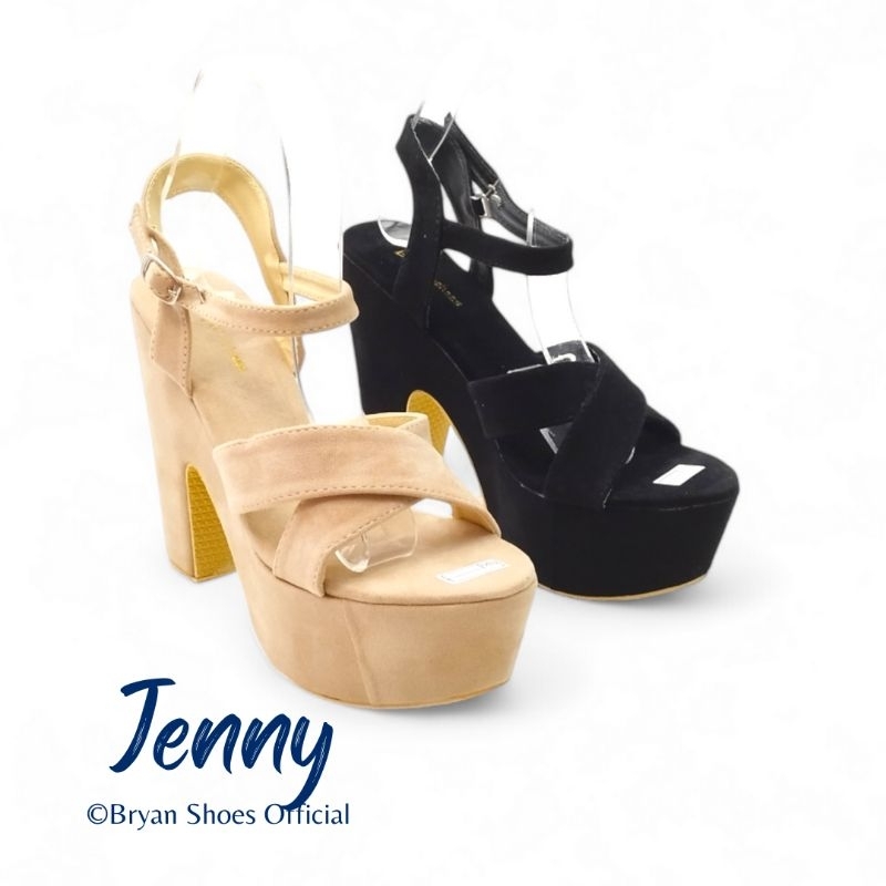 FLASH SALE JENNY HIGH HEELS WANITA HAK TINGGI PESTA 12CM SANDAL TEBAL SEPATU WANITA HITAM PUTIH