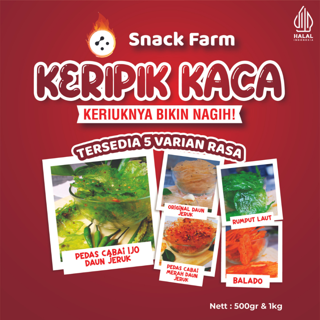 

Snack Farm KERIPIK KACA 500gr & 1KG PEDAS CABAI MERAH DAUN JERUK,CABAI IJO DAUN JERUK,RUMPUT LAUT,