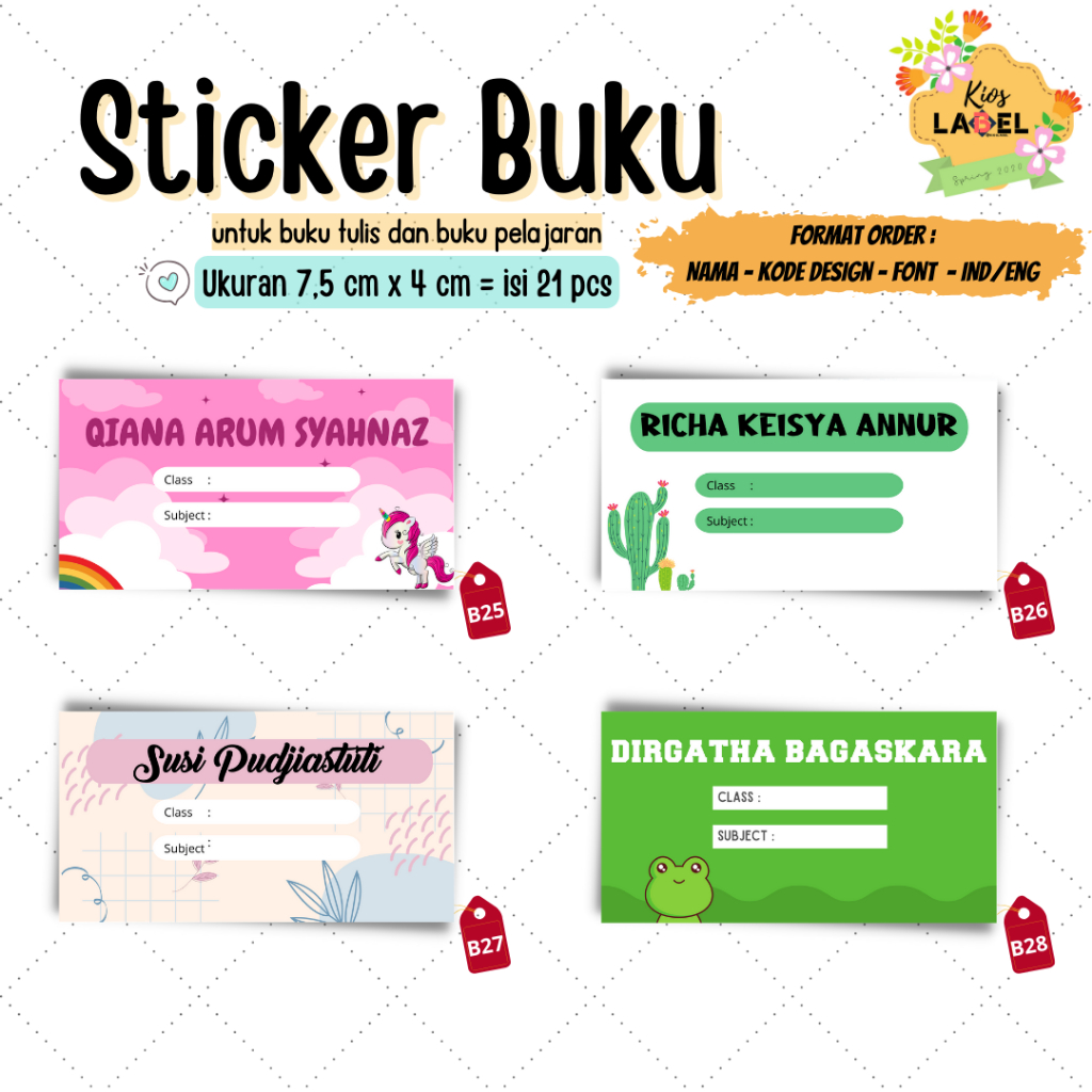 

[21 PCS] Stiker Label Nama Buku Pelajaran Warna Mengkilat Glossy Bisa Ditulis
