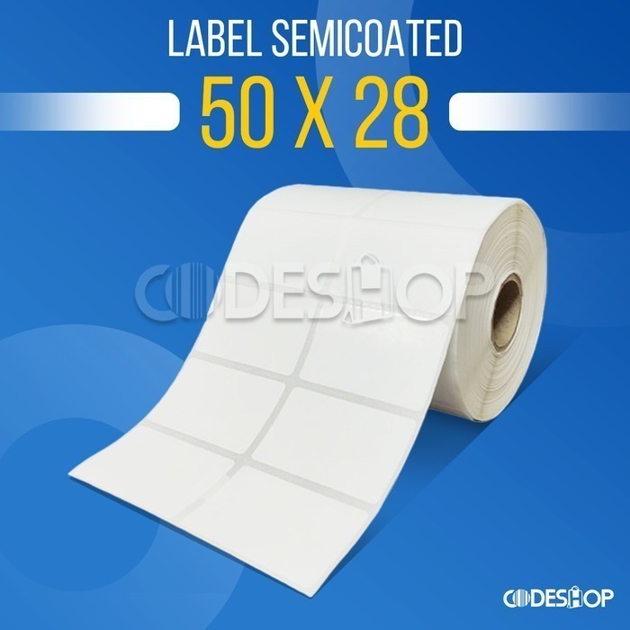 

Label Semicoated 50x28 mm Stiker Printer Barcode Zebra TSC Honeywell Argox Postek Zenpert Sato
