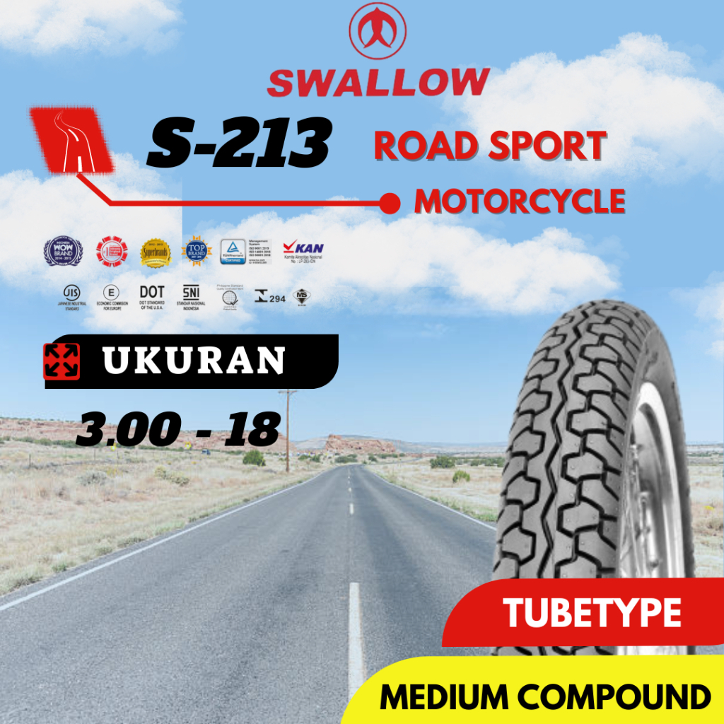 BAN LUAR SEPEDA MOTOR SWALLOW S-213 UKURAN 300-18 RING 18 TUBETYPE