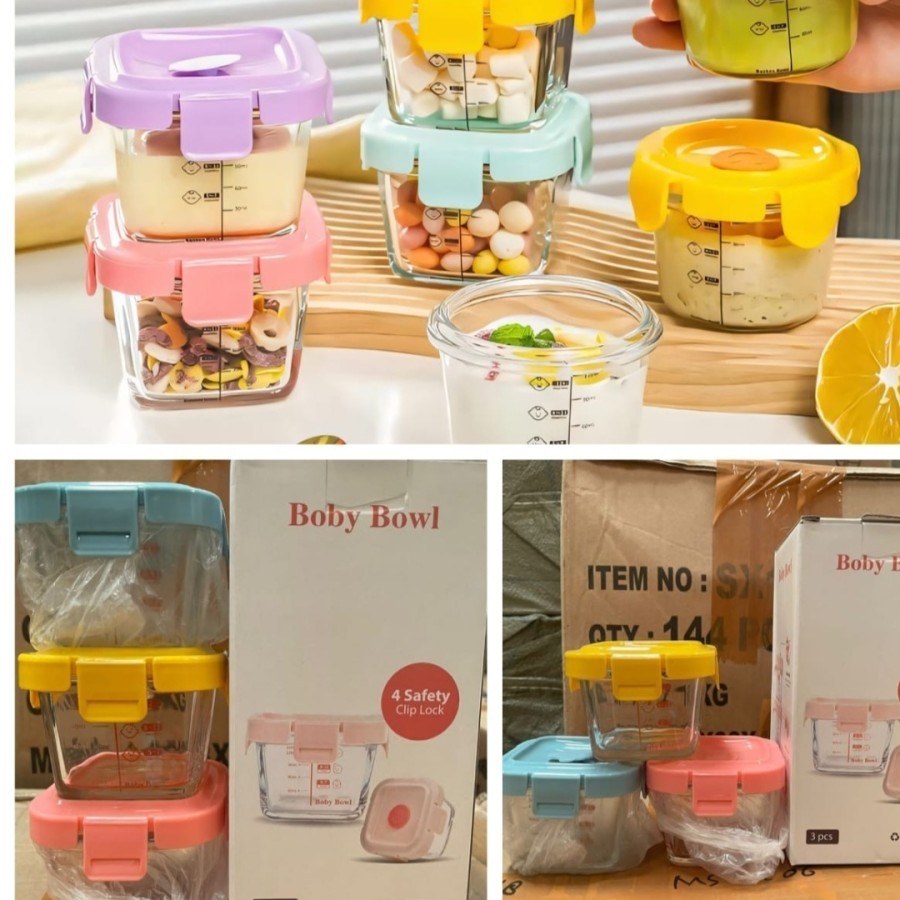 Wadah Kaca Mpasi Tempat Makanan Bayi Alat Makan Perlengkapan Travel Portable Puree Box Glass Baby Fo