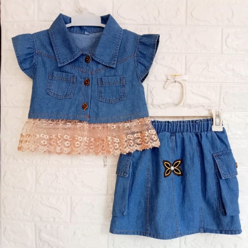 Setelan Rompi Tile + Rok Kargo Jeans / Setelan Jeans Anak / Baju Anak / Jeans Anak / Rok Kargo / Rom