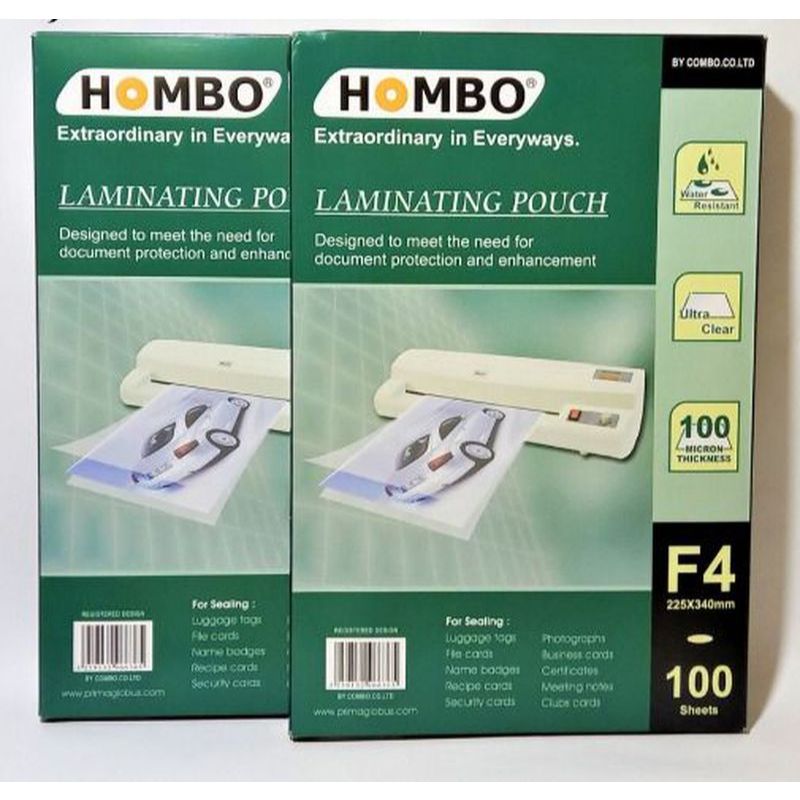 

Plastik Laminating Folio F4 HOMBO Original 100micron isi 100 sheets Mika Laminasi