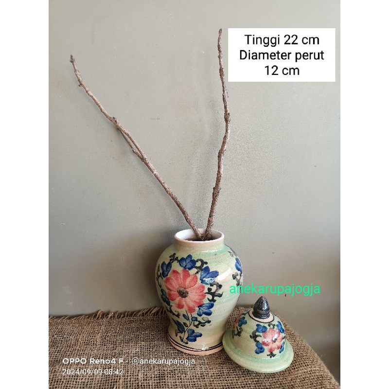 vas guci keramik lukis motif bunga untuk hiasan lemari