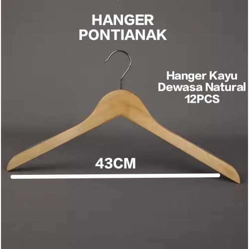 ( 12 PCS ) HANGER KAYU DEWASA / GANTUNGAN BAJU KAYU / HANGER WOOD / HANGER BAJU KAYU