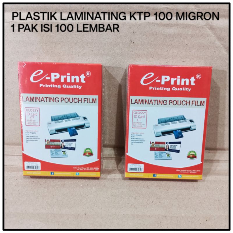 

1 Pak Plastik Laminating KTP Isi 100 Lembar ( E-print )