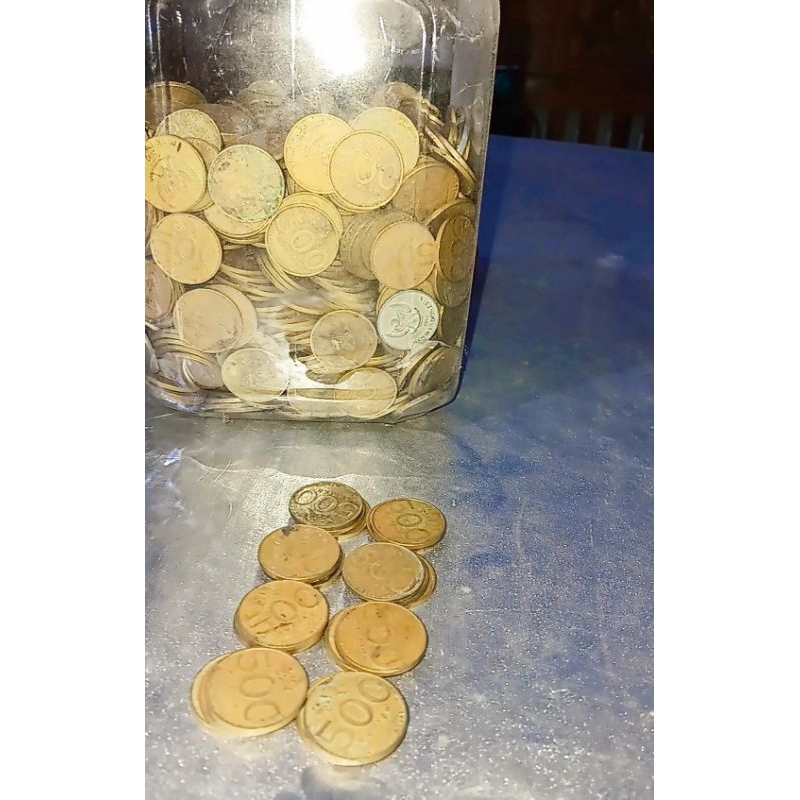 Uang 500 Kuningan Melati kecil Ori Tahun Campur