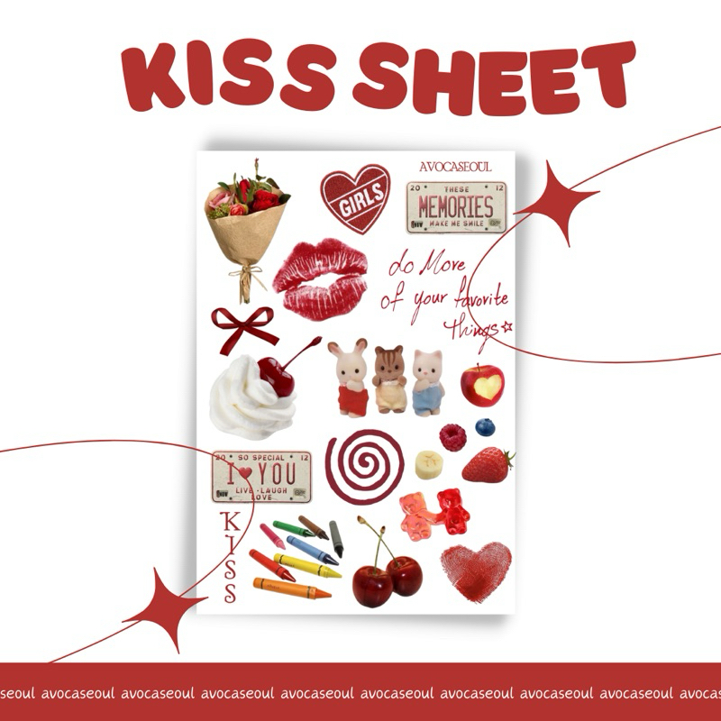 

sticker sheet kiss sheet aesthetic ins korea untuk dekorasi scrapbook, deco pola, journaling, phonecase, headphone, stiker lucu