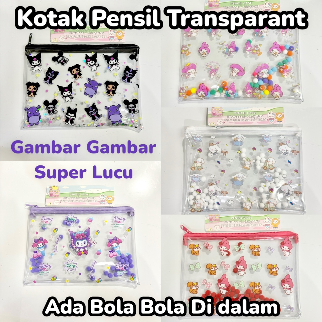 

Kotak Pensil Bening Karakter Boneka kartun Tempat Pensil Anak Transparant bola bola bahan premium