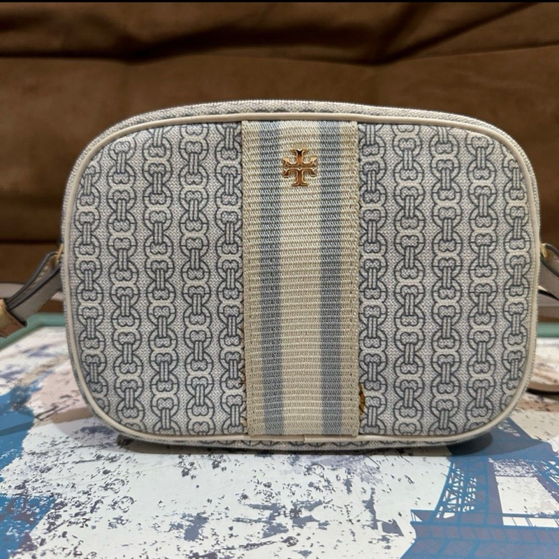 TAS TORY BURCH PRELOVED GEMINI LINK CANVAS MINI BAG IVORY WELL USED