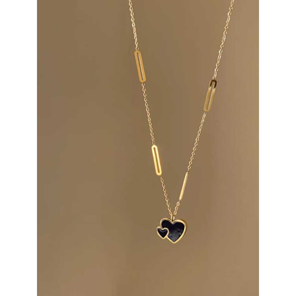 Kalung Wanita Motif Rantai Emas Love Hitam Fashion Korea Kalung Wanita Aksesoris Wanita Kalung Korea