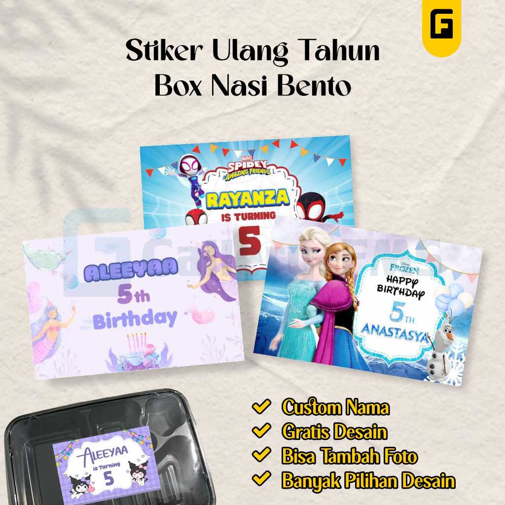 Stiker Label Ulang Tahun Sticker Nasi Bento Stiker Ulang Tahun Kotak Nasi Custom Nama