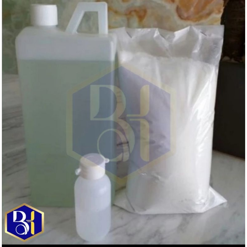 Paket resin bening katalis talk powder penambal nat marmer granit