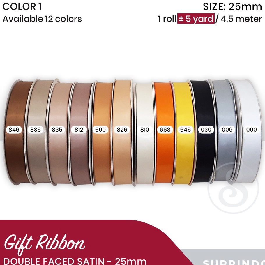 

KUALITAS TERJAMIN PER 45 METER5 YARD Pita SATIN IMPORT Double Faced Satin 25 mm 3