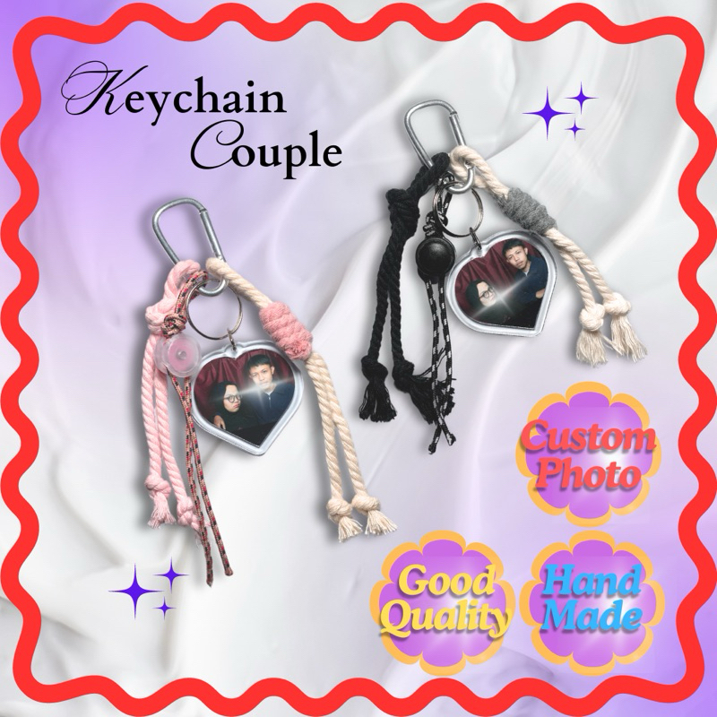 KEYCHAIN COUPLE | Gantungan Kunci Foto Custom 2 Sisi︱Custom Foto Frame + Strap | Gantungan macreme c