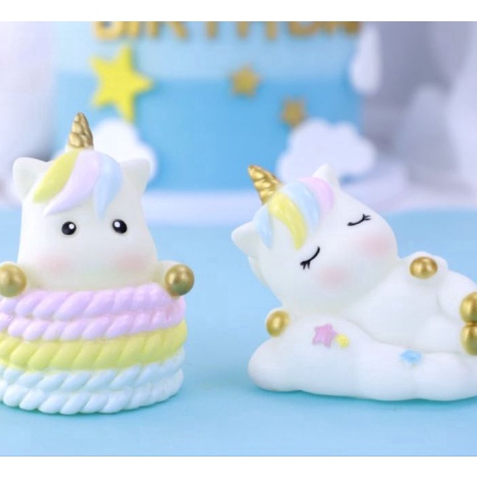 BERKAH cake topper hiasan kue tema unicorn pelangi dan unicorn tidur