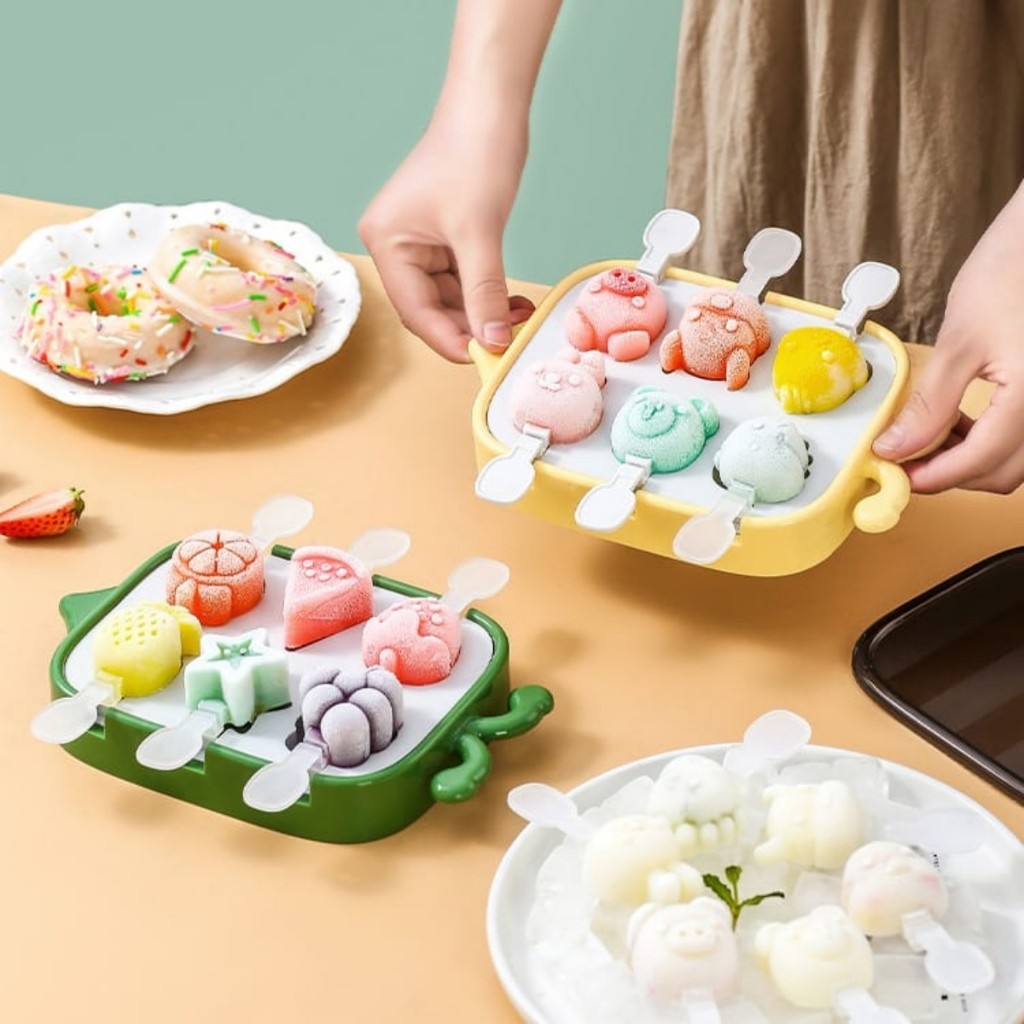 Cetakan es krim silikon plus stik/Ice cream mold karakter silikon cetakan es krim anak lucu bermotif