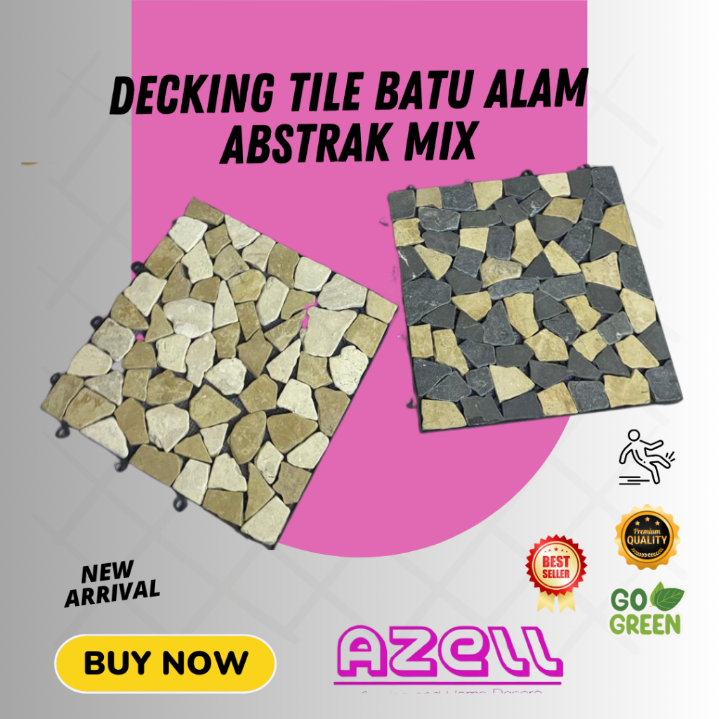 Decking Tile Batu Alam Abstrak Mix untuk Lantai Teras, Mudah Bongkar Pasang