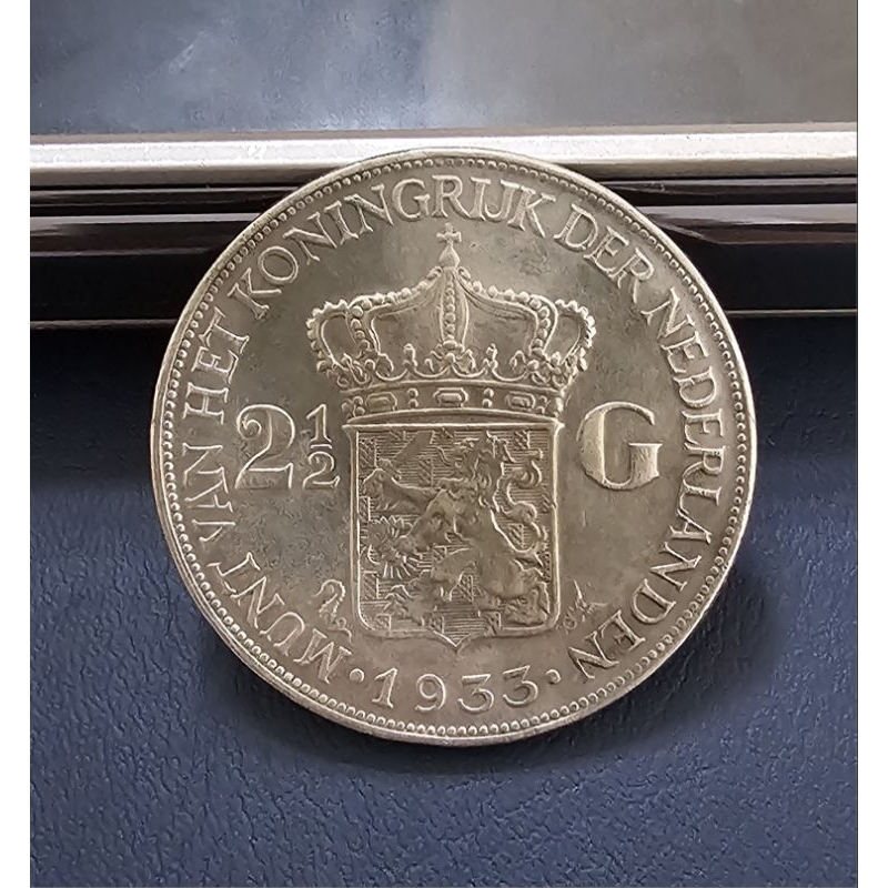 koin kuno, silver coin, koin perak 2,5 Gulden Wilhelmina 1933 deep hair / rambut kasar