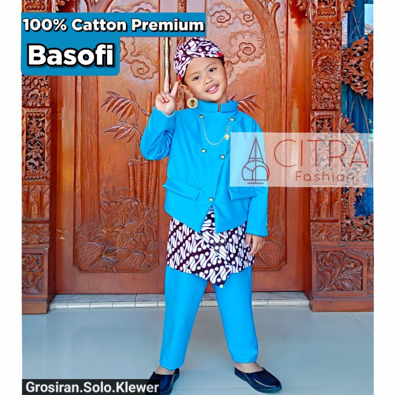 DI JAMIN REALPICT BESKAP BASOFI BATIK PUTIH PARANG / SETELAN BASOFI ANAK / BASOFI PREMIUM / (BLANGKO