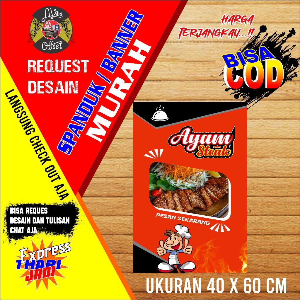 BANNER SPANDUK AYAM STEAK UKURAN 40X60CM