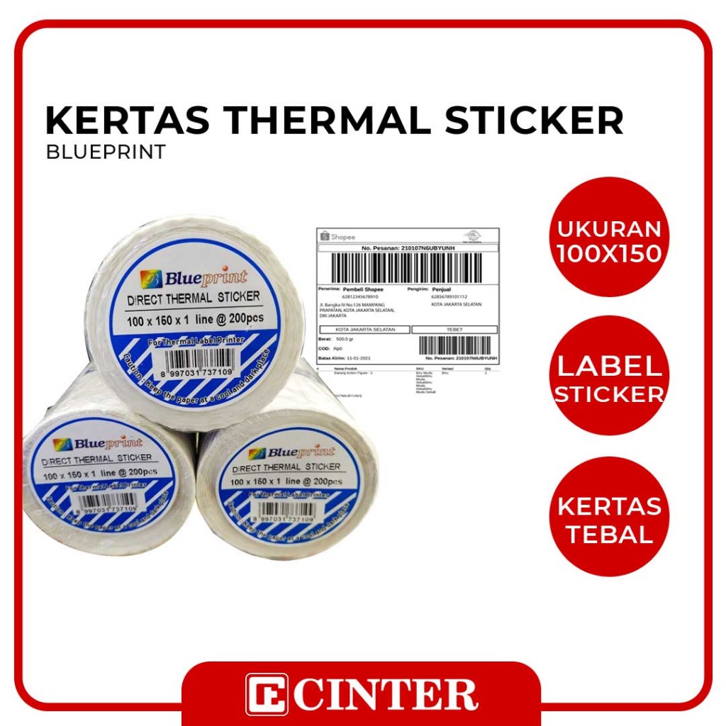 

BLUEPRINT - DIRECT THERMAL STICKER / LABEL PENGIRIMAN RESI 100 x 150 MM ISI 200 PCS