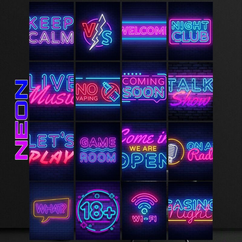 Poster Neon Kamar Cowok Keren Aesthetic Hiasan Dinding