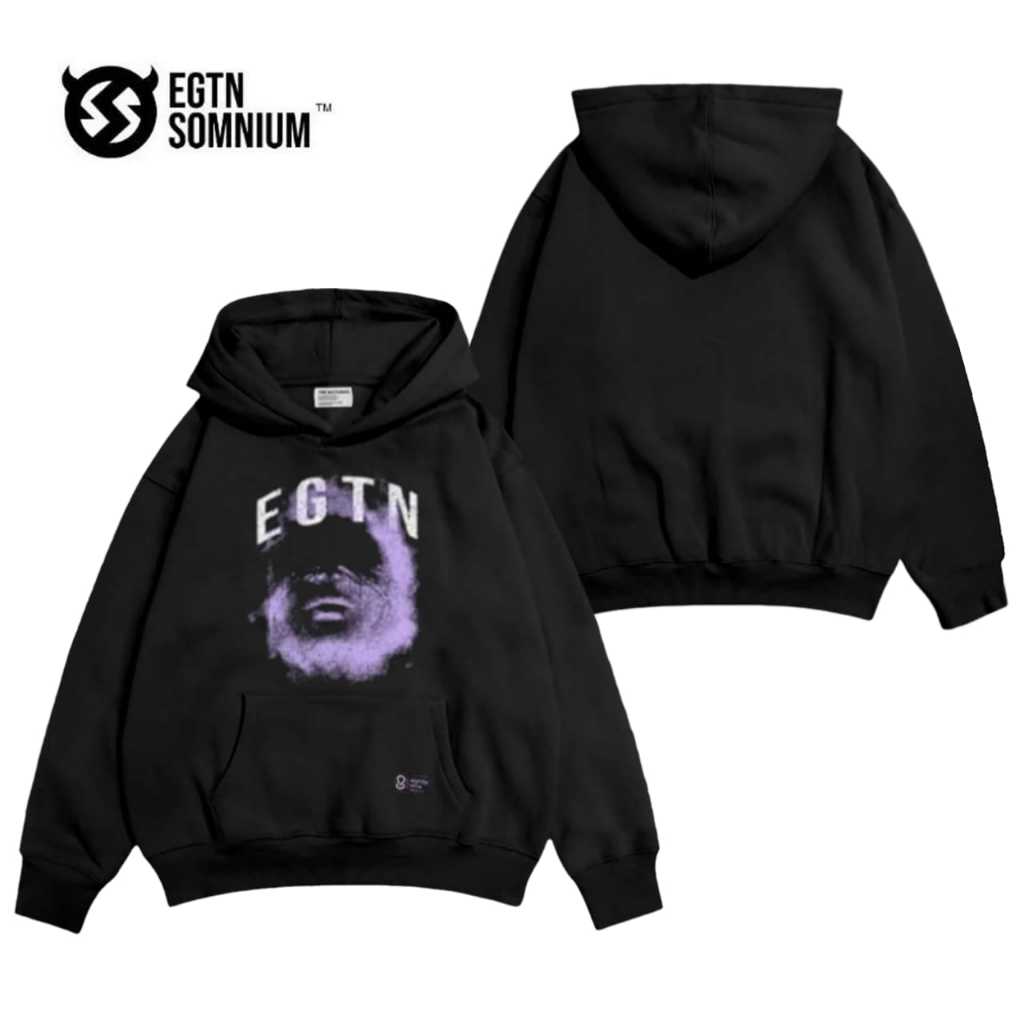 Hoodie FACEPURPEL Jumper Oversize Original Pria Wanita Warna Hitam EGTN SOMNIUM