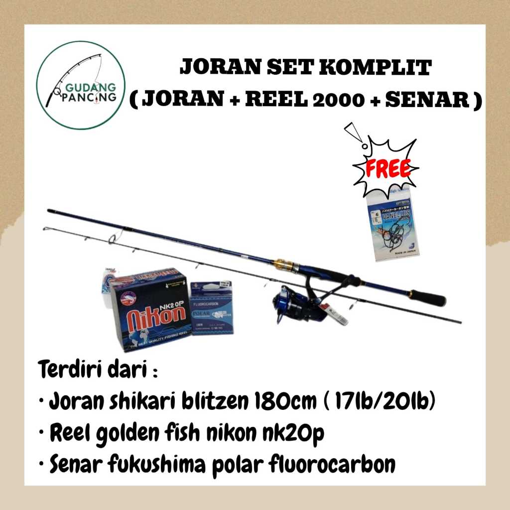 Joran Pancing Set Kolam | Joran Shikari Blitzen JS 180 8-17lb 12kg & Reel PH Golden FIsh Nikon 2000 