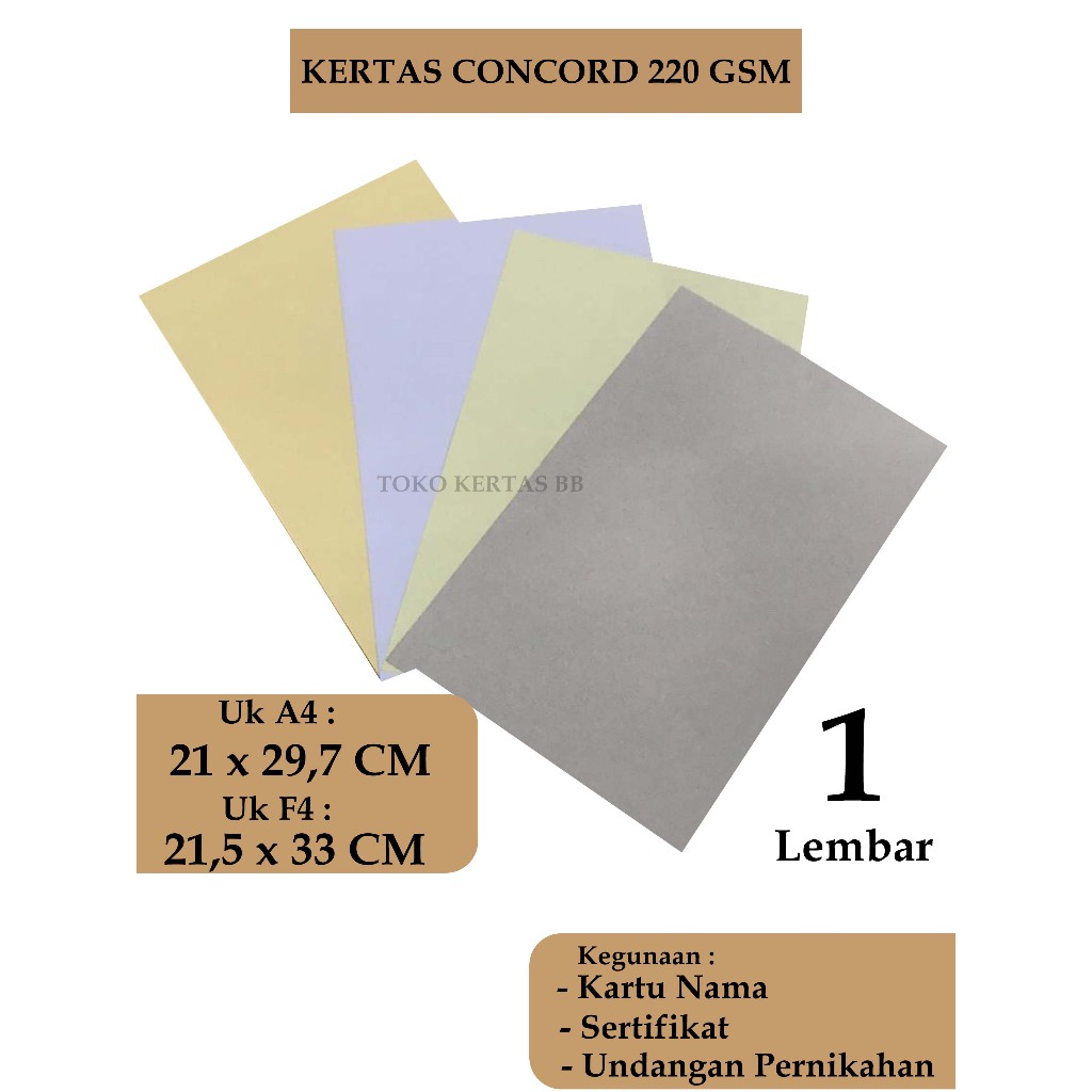 

KERTAS CONCORD 220 GSM UKURAN A4 / F4 . 1 LEMBAR