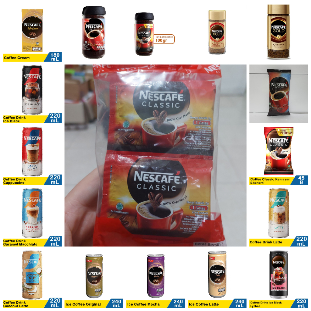 

nescafe varian kemasan bubuk minum kopi instan serbuk minuman instant powder drink coffee classic