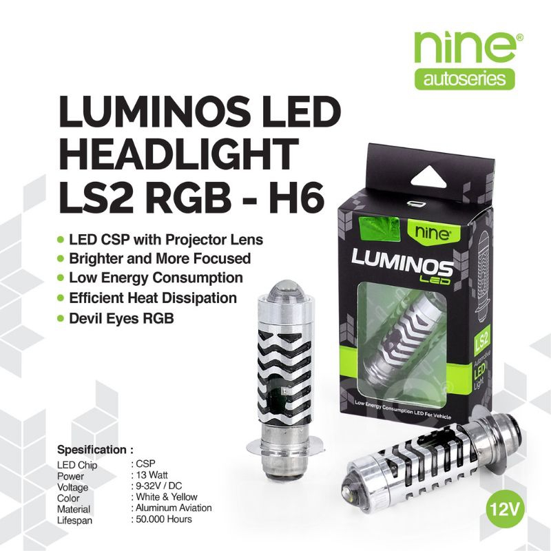 LAMPU LED UTAMA MOTOR H6 LASER+SENJA NINE LUMINOS LS2 2 WARNA
