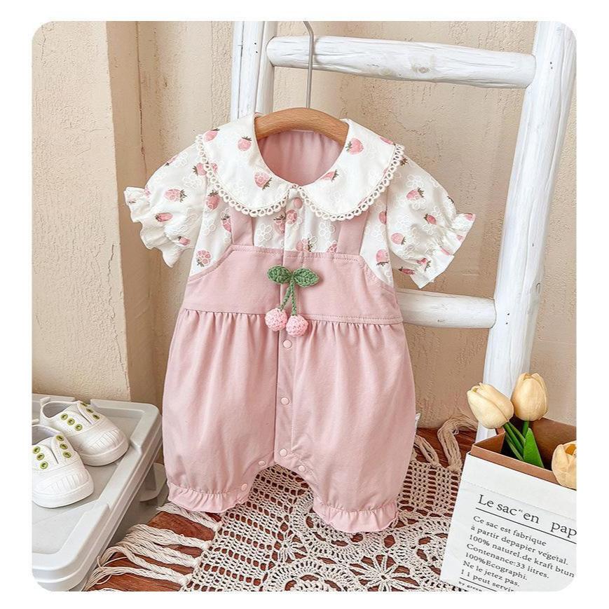 Baju Anak Bayi Perempuan Import Baju Bayi Lengan Pendek Impor Jumper Newborn Motif Buah Stoberi Deng