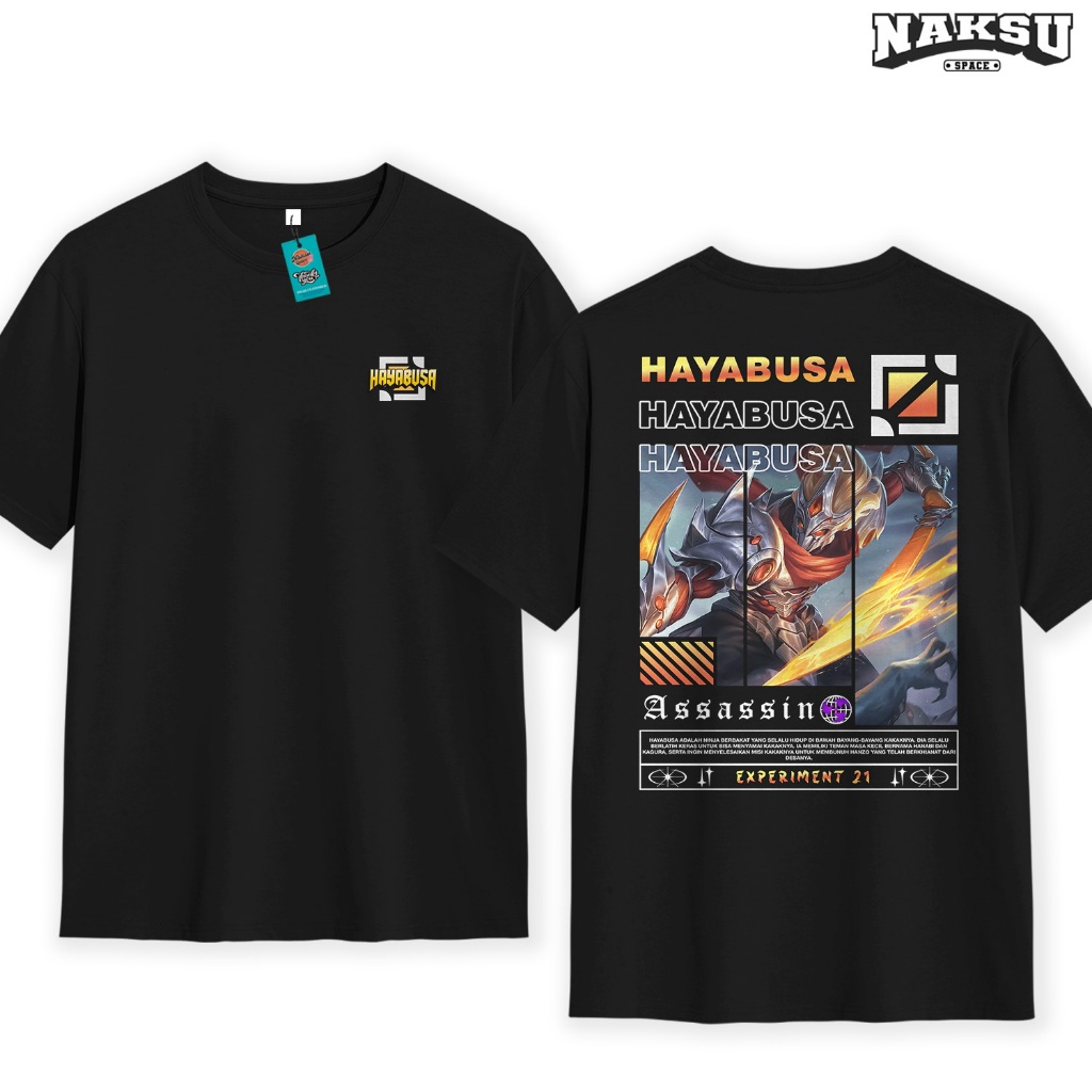 KAOS MOBILE LEGENDS SKIN HAYABUSA EXPERIMENT21 UNISEX BAJU DISTRO MOBA KATUN COMBED 30S