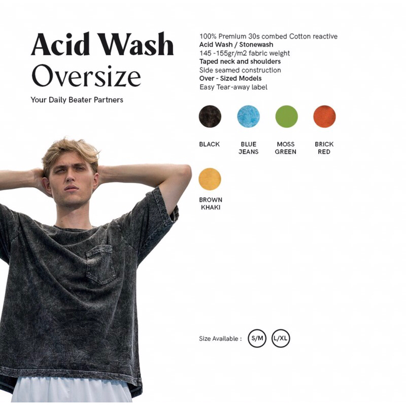 YARN & SPINDLE Kaos Polos Oversize Acid Wash t-shirt / Stone wash Tshirt 30 S