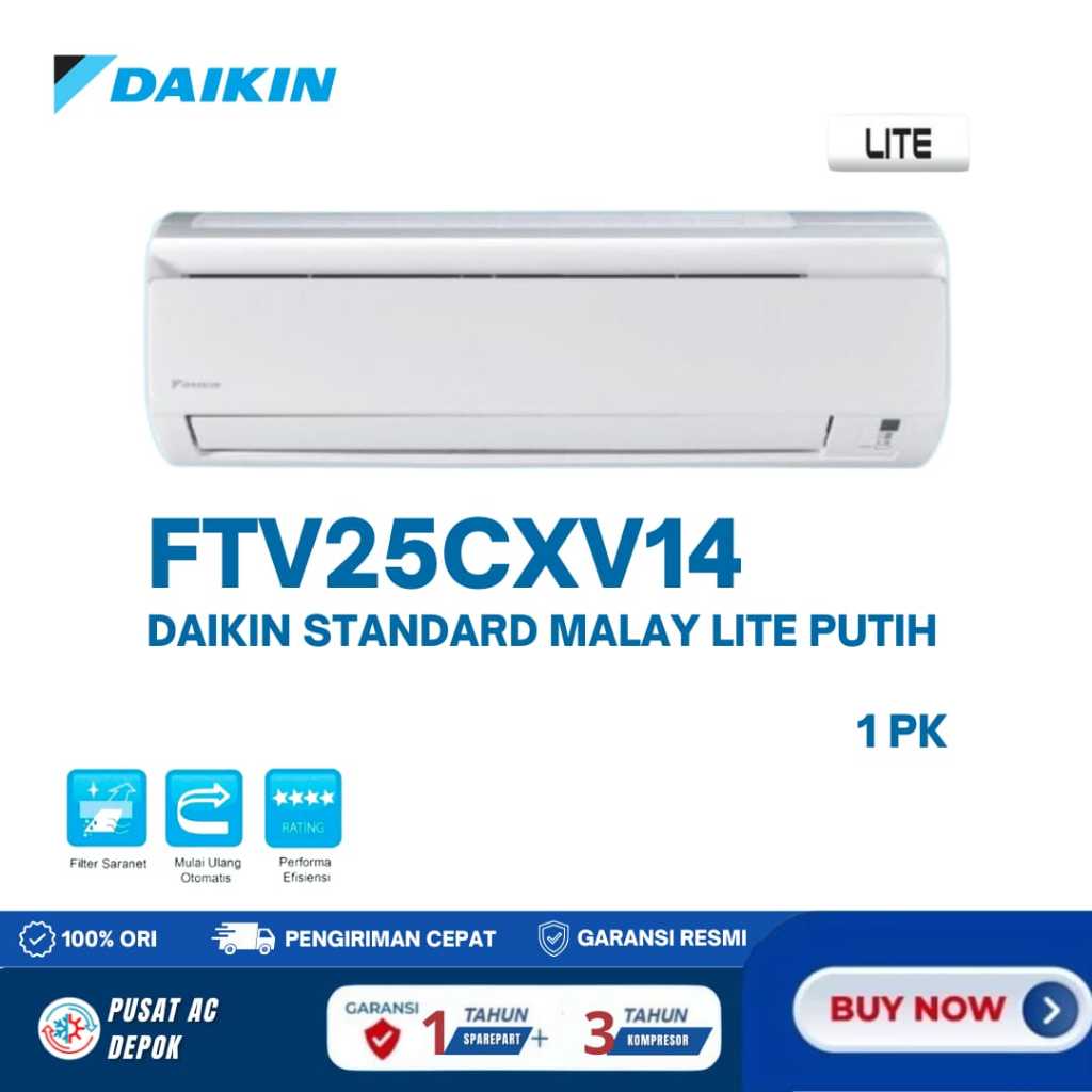 AC DAIKIN 1 PK Standard Malaysia LITE Putih FTV25CXV