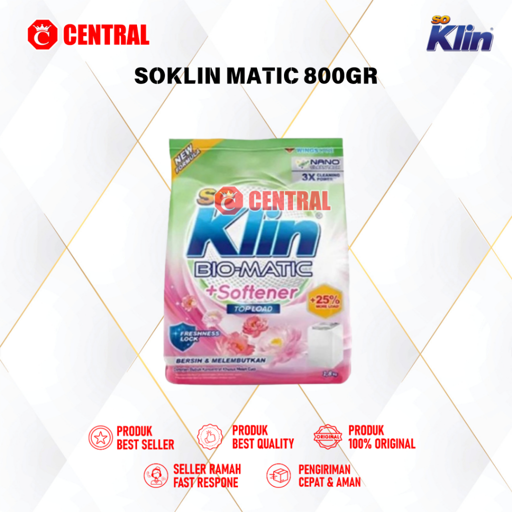 SO KLIN SOKLIN BIO MATIC DETERGEN BUBUK MESIN CUCI BUKAAN DEPAN & ATAS 800gram