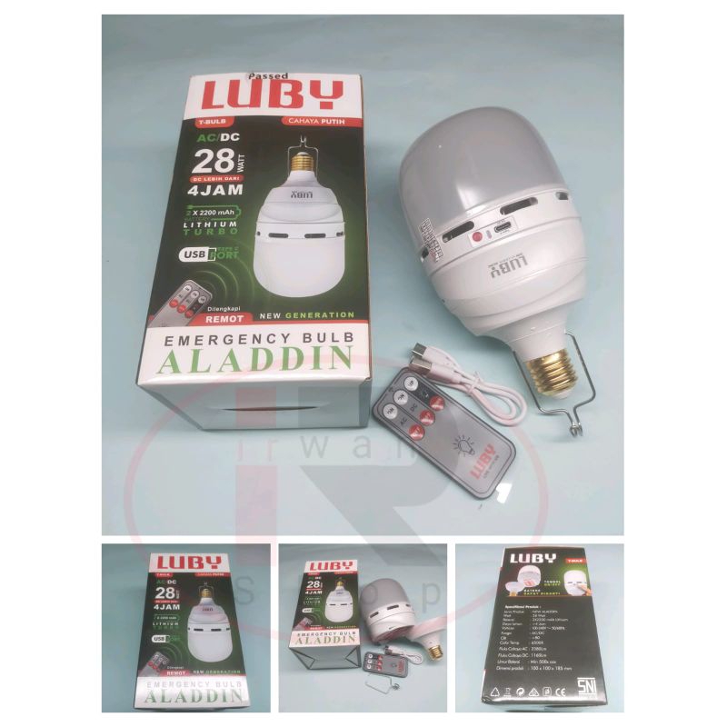 Lampu Emergency Luby Aladdin 28 Watt + Remote / Lampu Ajaib Luby Aladdin 28 watt