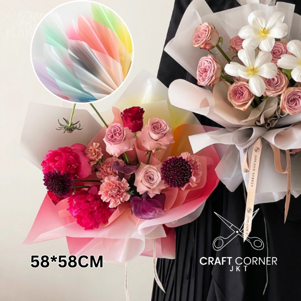 

[5 LBR] Flower Wrapping Tie Die Drop Warna Warni Plastik Kertas Paper Polos Pembungkus Bunga 58*58cm