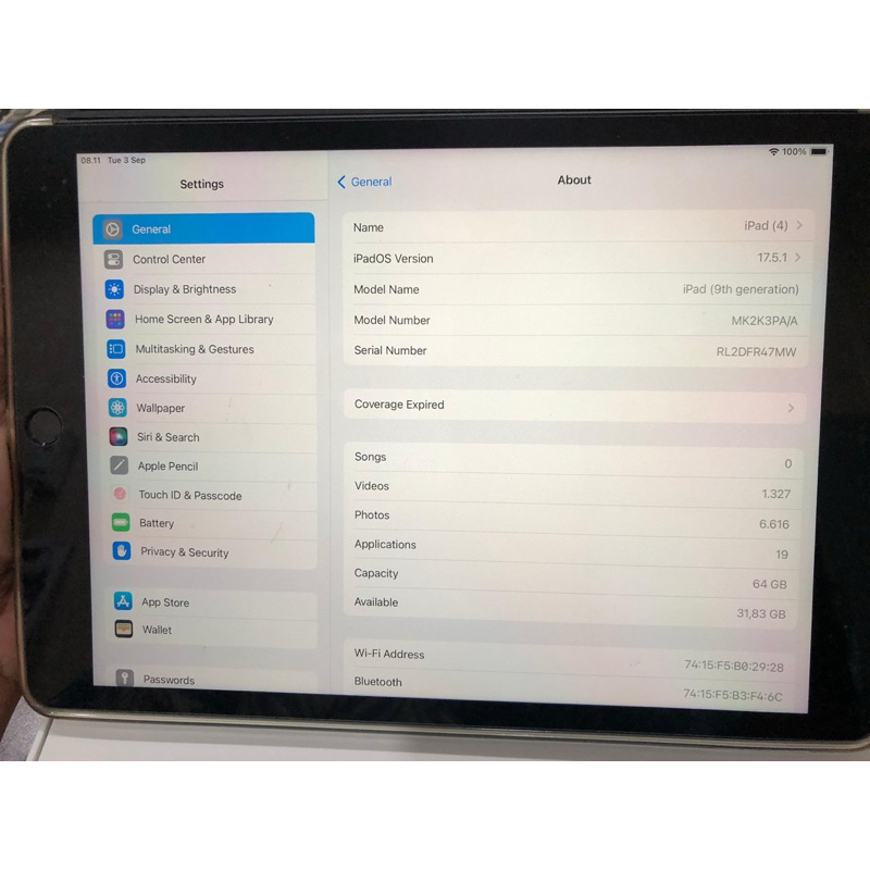 IPAD 9 WIFI 64 GB GRAY + APP IPAD 7TH & AIR 3RD GEN SMRT