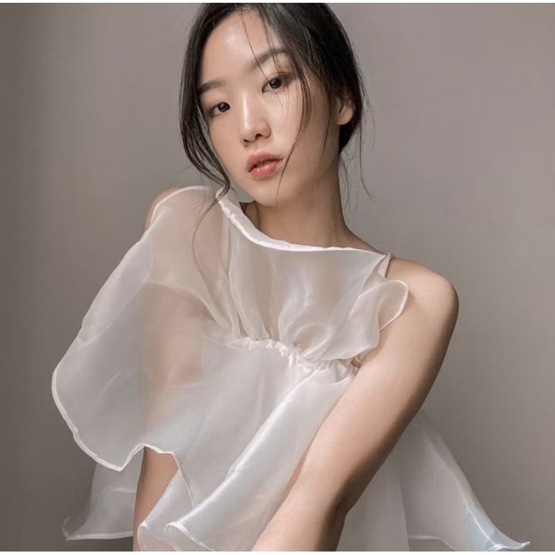 preloved organza top blue / organza top soft blue / top organza stone blue / top organza soft blue /