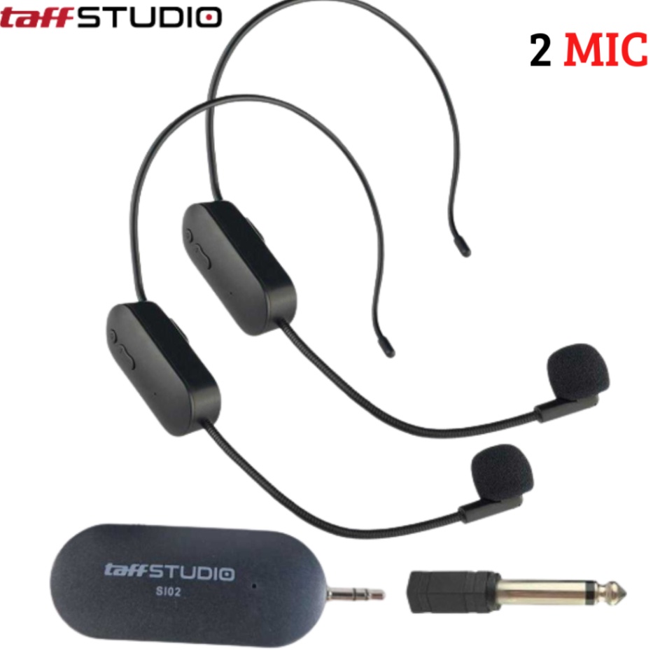 LANGSUNG BELI GAN Cepat TaffSTUDIO Wireless Microphone 24G Headset 2 PCS with Receiver  Mic Mik Band