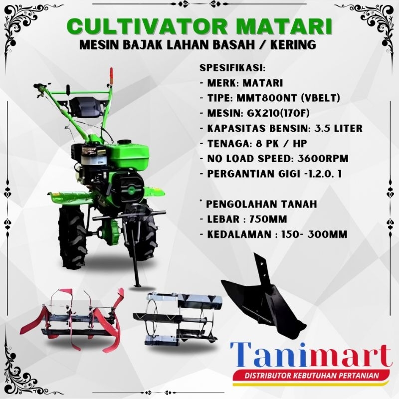MESIN BAJAK SAWAH / CULTIVATOR MATARI MMT 800 NT / MESIN BAJAK SAWAH / MINI CULTIVATOR / CULTIVATOR 