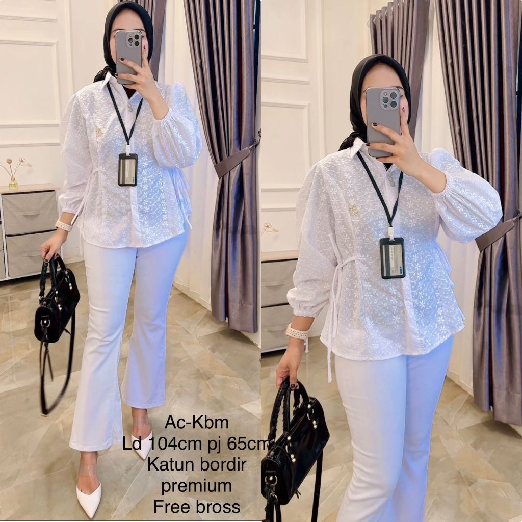 Blouse Putih Katun Bordir atasan wanita kekinian Shelli