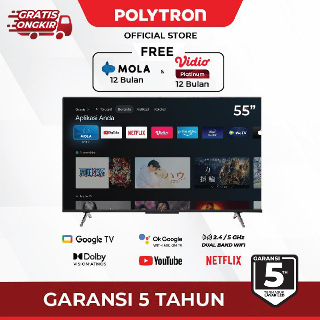 TV POLYTRON 55 INCH 4K UHD SMART GOOGLE TV 55INCH - 55UG5959